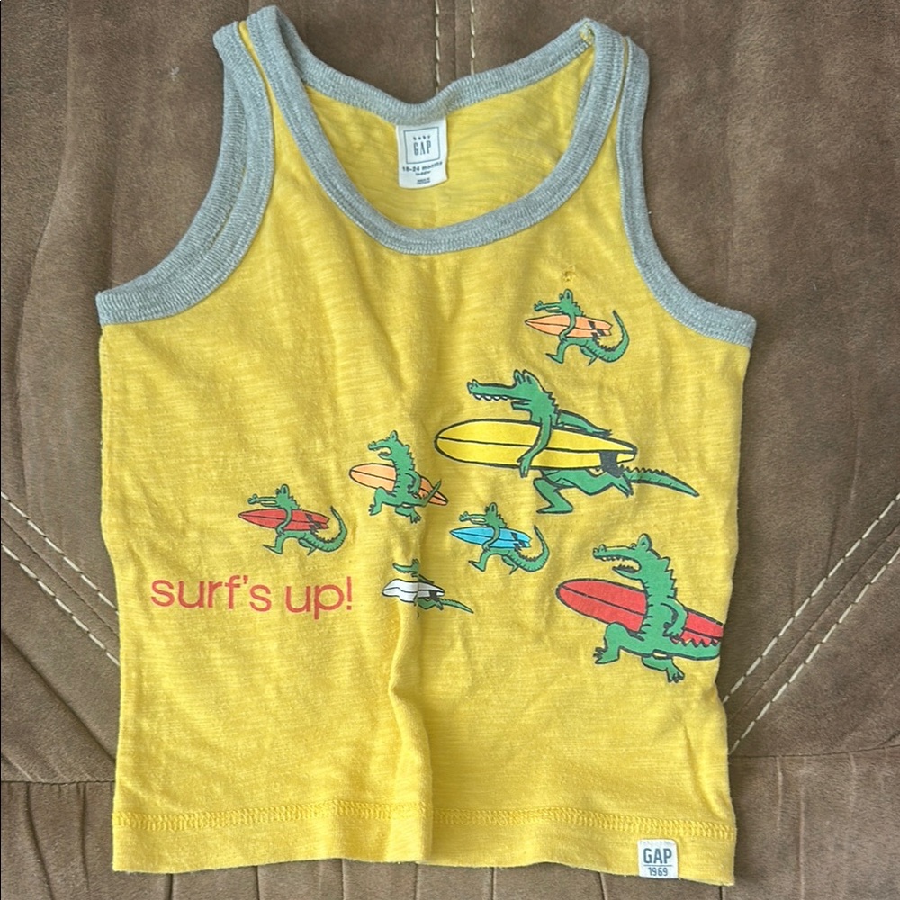 GAP Kids Yellow Tank with Surfing Crocodile Print